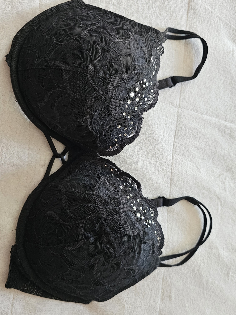 Victoria's Secret Black Lace Bra with Rhinestone Detail